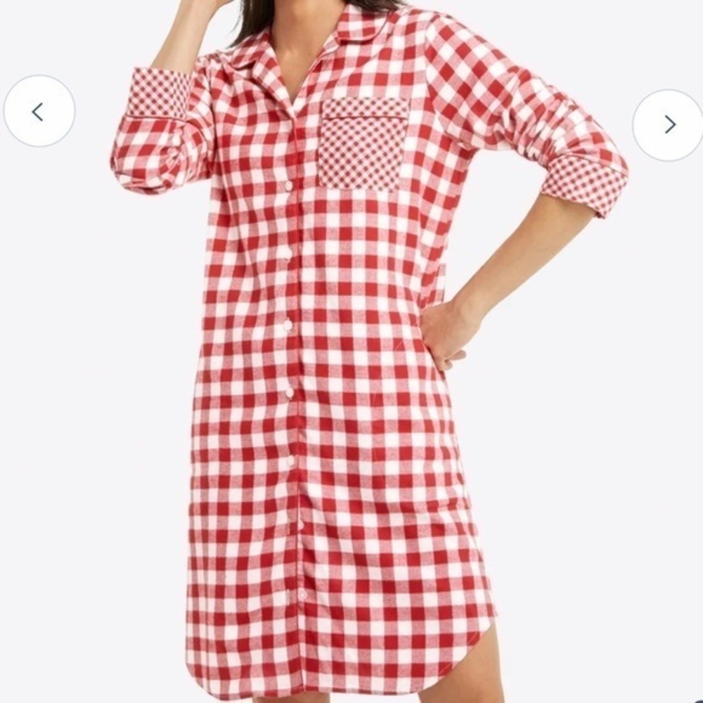 🆕Draper James x Lands’ End Classic Red White Gingham Flannel Nightshirt✨